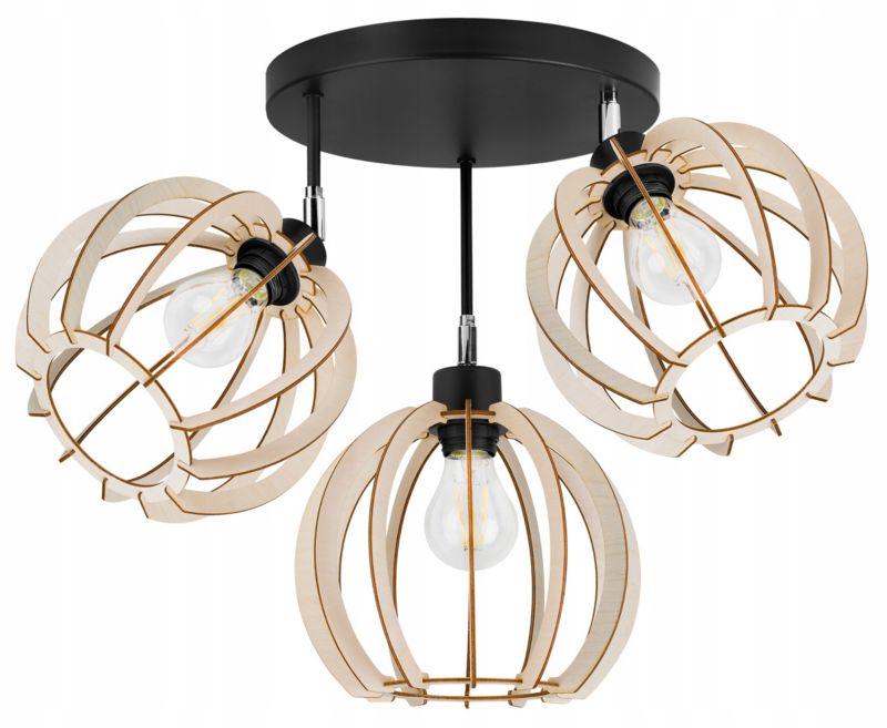 Lampa sufitowa wisząca Light Home LH Timber 3x E27 60W okrągła regulowana 24cm czarny 1szt.