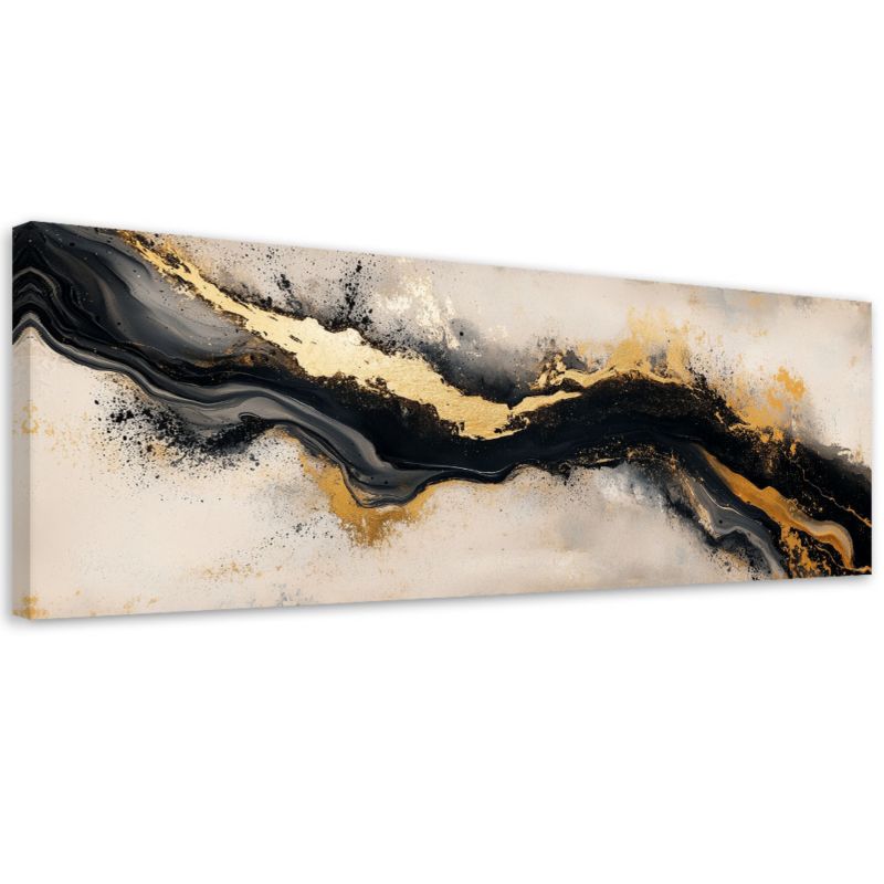 Obraz na płótnie Feeby Abstrakcja Beżowy Czarny Złoty Glamour 150x50cm 1szt