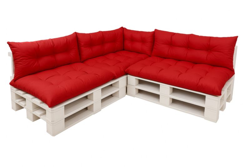 Komplet 7sztuk poduszek ogrodowych na palety Setagrden 3x120x80cm /3x120x40cm+60x40cm, Czerwone dwustronne poduszki ogrdowe, 1szt