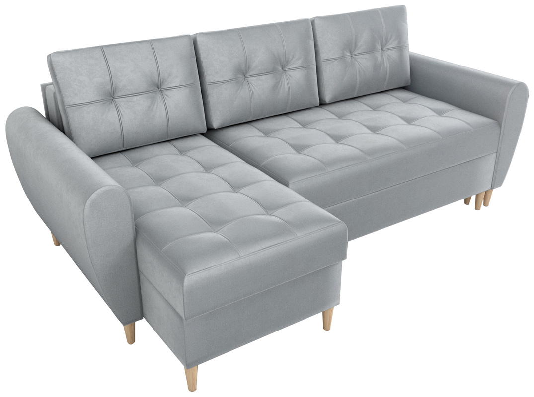 Szara rogówka z funkcją spania i pojemnikiem do salonu HENRY