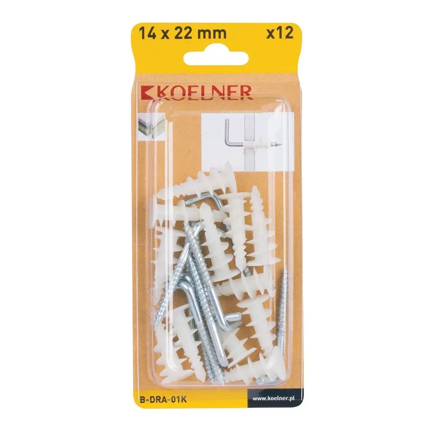 Koelner Kołek driva nylon 14x22mm hak kątowy 12szt.