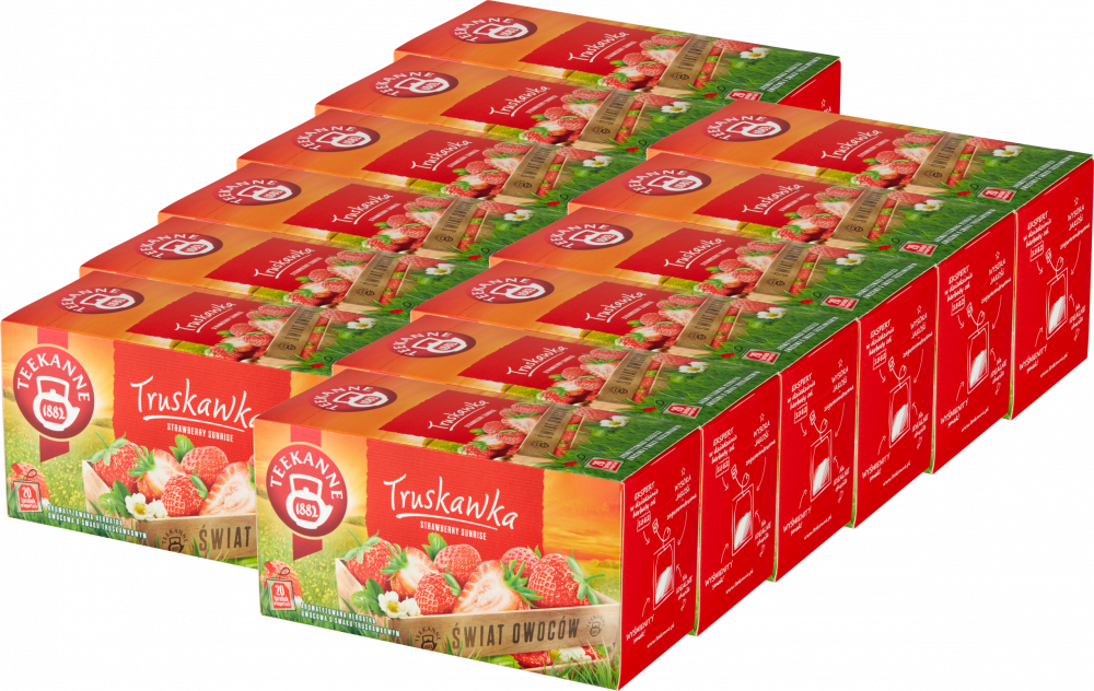 12x Herbata owocowa w kopertach Teekanne Strawberry Sunrise, truskawka, 20 sztuk x 2.5g