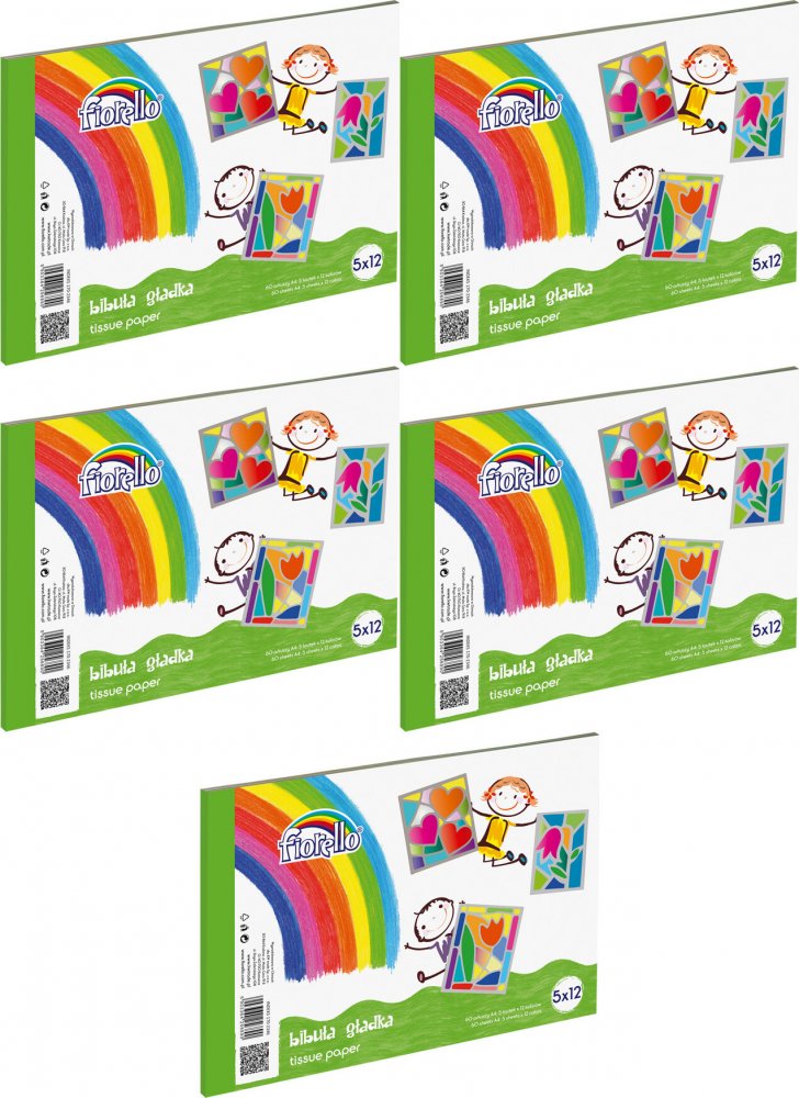 5x Bibuła gładka Fiorello, A4, 60 sztuk, mix kolorów