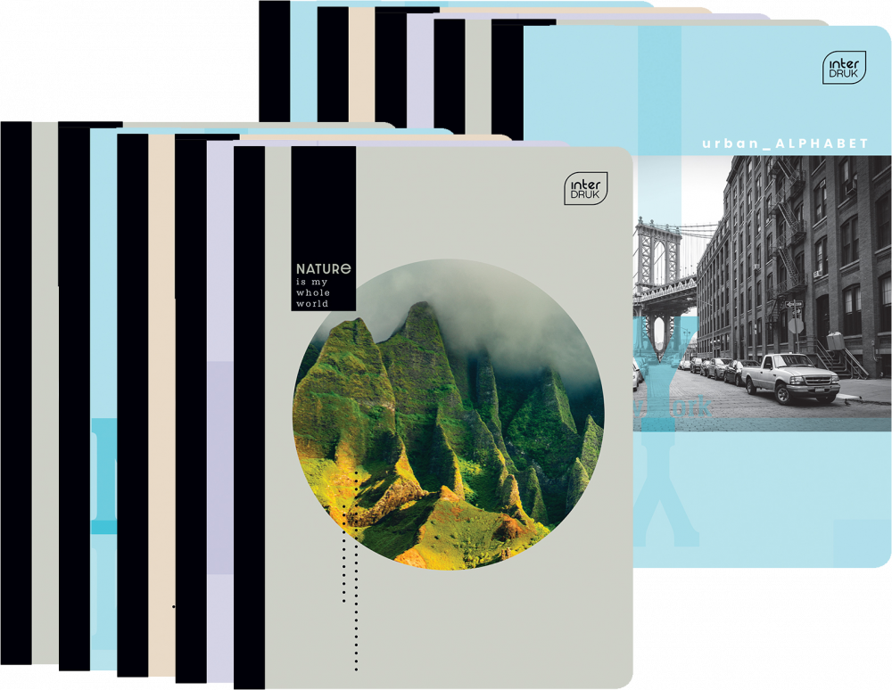 10x Zeszyt w kratkę Interdruk UV Black & White, A5, 60 kartek, mix wzorów