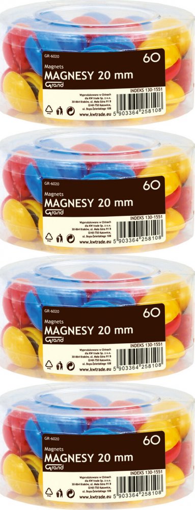 4x Magnesy Grand GR6020, 20mm, 60 sztuk, mix kolorów