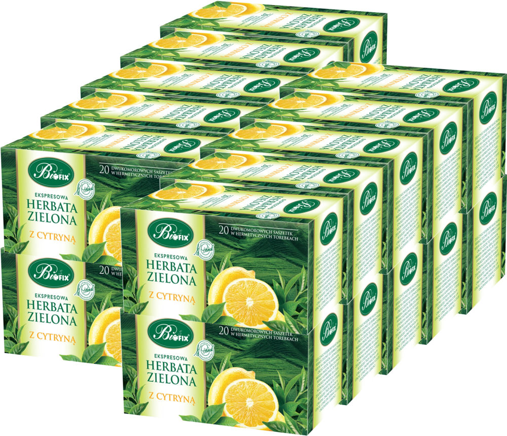 20x Herbata zielona smakowa w kopertach BiFix, z cytryną, 20 sztuk x 2g