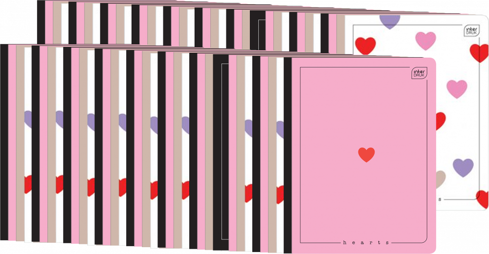 100x Zeszyt w kratkę Interdruk UV Hearts, A5, 60 kartek, mix wzorów