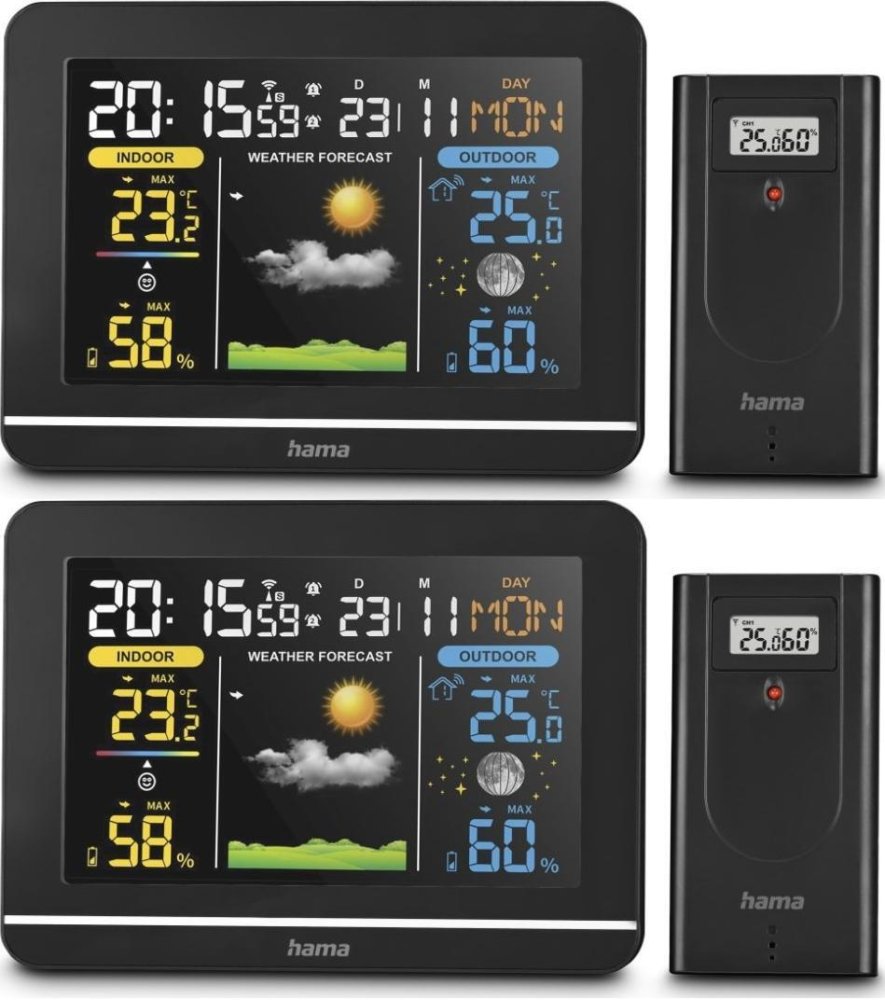 2x Stacja pogodowa Hama Usedom, z czujnikiem zewnętrznym, czarny