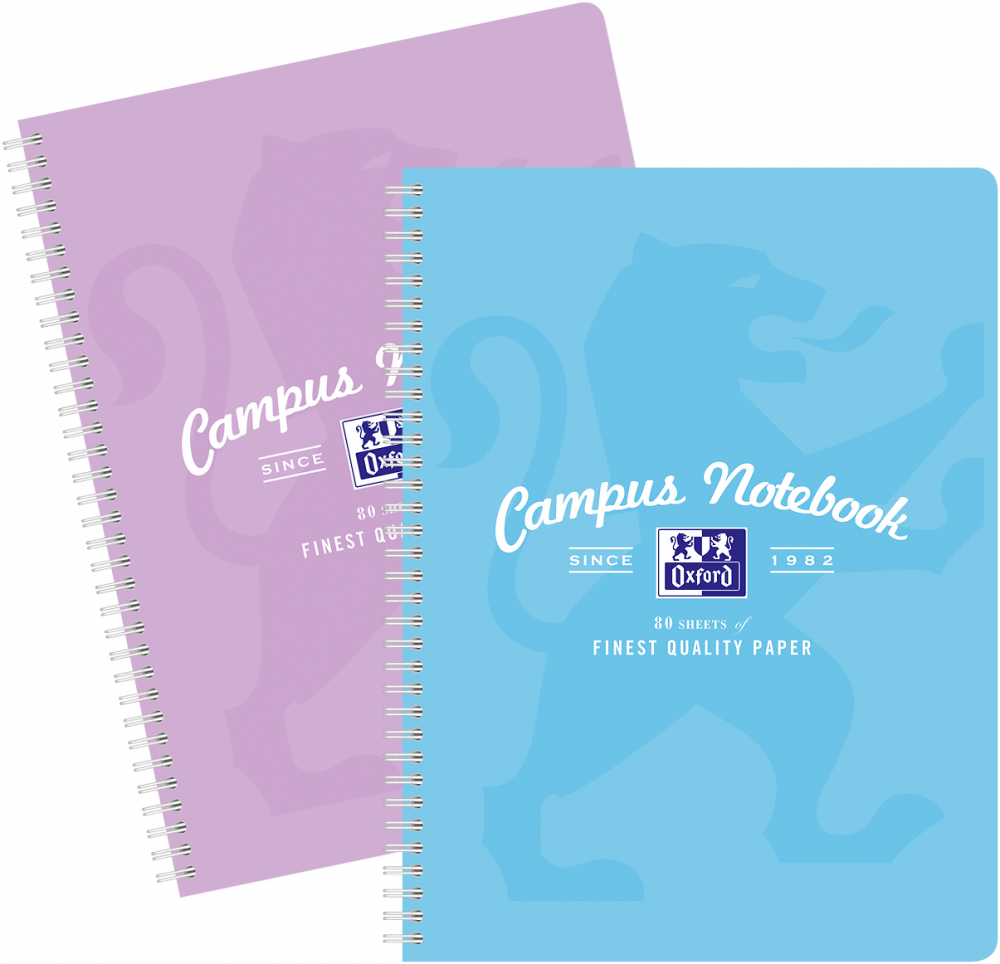2x Kołonotatnik Oxford Campus Pastel, A4+, w kratkę, 80 kartek, okładka kartonowa, mix kolorów pastelowych