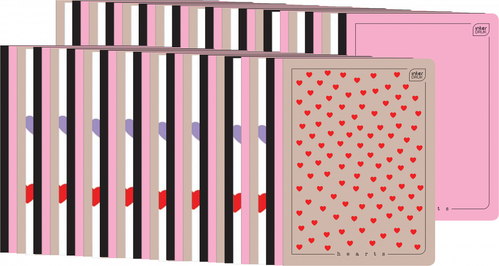 30x Zeszyt w kratkę Interdruk UV Hearts, A5, 60 kartek, mix wzorów
