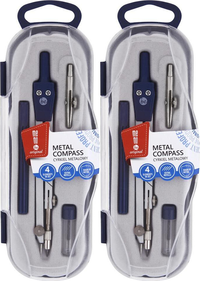 2x Cyrkiel szkolny MemoBe, z 4 elementami, srebrny