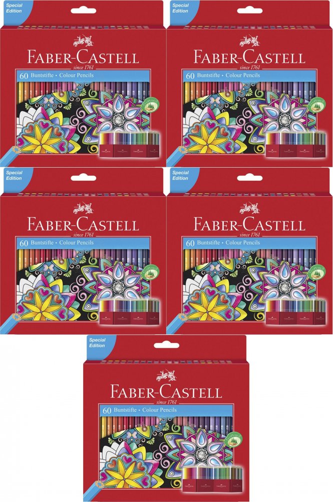 5x Kredki ołówkowe Faber Castell Zamek, sześciokątne, 60 sztuk, mix kolorów