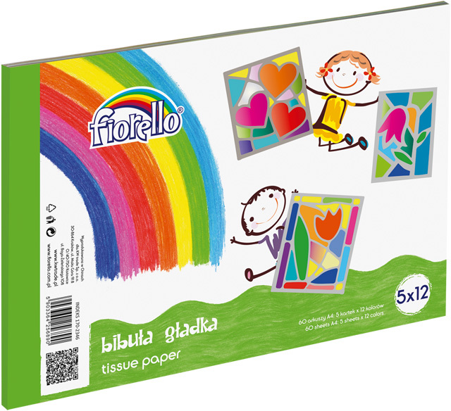 Bibuła gładka Fiorello, A4, 60 sztuk, mix kolorów