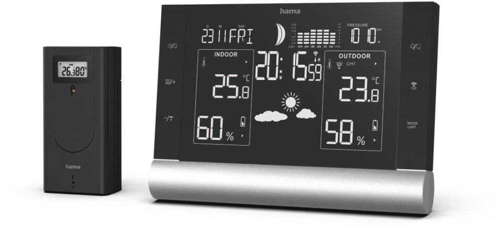 Stacja pogodowa Hama Black Line Plus, z czujnikiem zewnętrznym, czarny