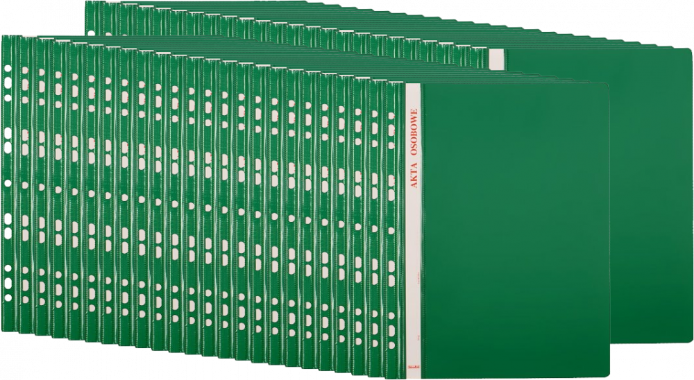 50x Skoroszyt plastikowy oczkowy Biurfol, do akt osobowych, A4, do 200 kartek, zielony