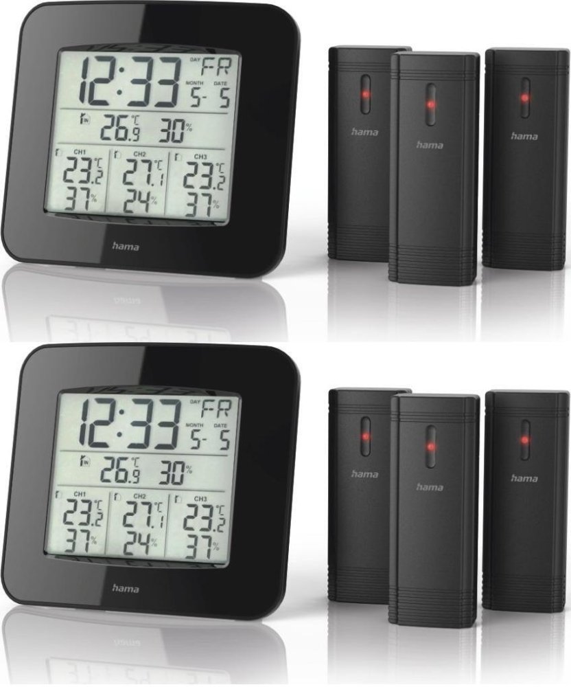 2x Stacja pogodowa Hama EWS-Trio, z trzema czujnikami zewnętrznymi, czarny