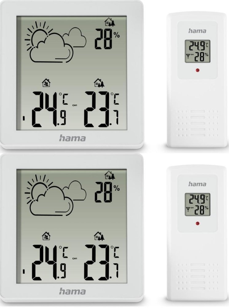 2x Stacja pogodowa Hama Zakynthos, z czujnikiem zewnętrznym, biały