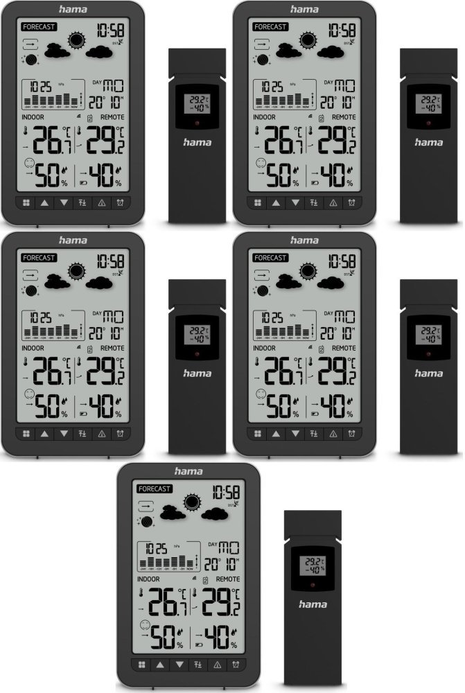5x Stacja pogodowa Hama Ko Samui, z czujnikiem zewnętrznym, czarny