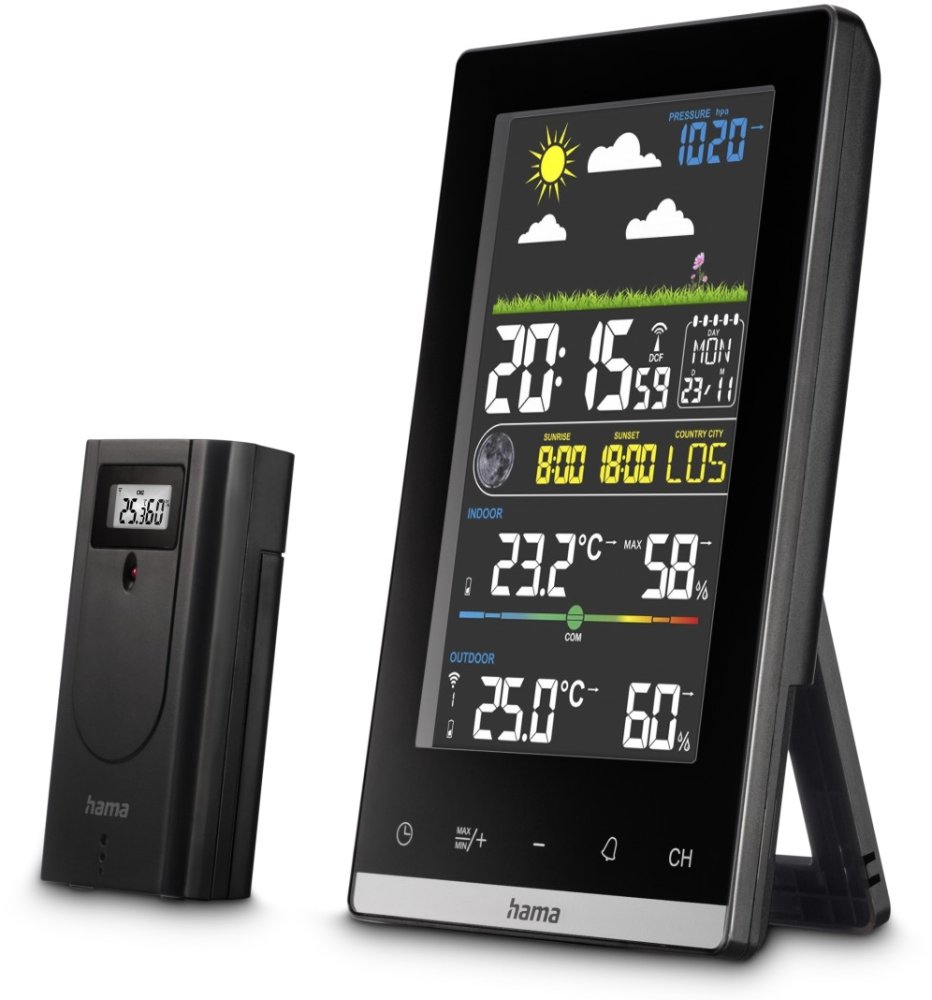 Stacja pogodowa Hama Jamaika, z czujnikiem zewnętrznym, czarny