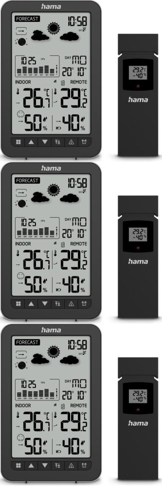 3x Stacja pogodowa Hama Ko Samui, z czujnikiem zewnętrznym, czarny