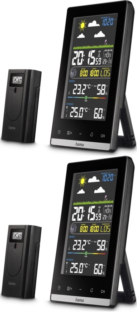 2x Stacja pogodowa Hama Jamaika, z czujnikiem zewnętrznym, czarny