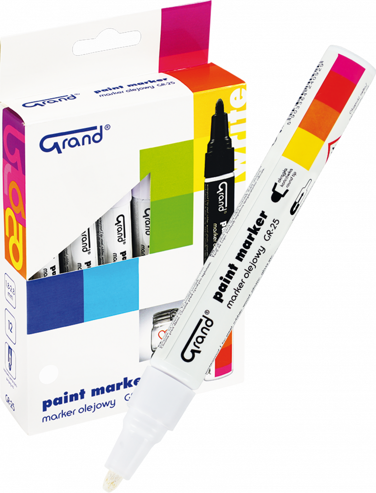 12x marker olejowy Grand, GR-25, okrągła, 1.8mm, biały