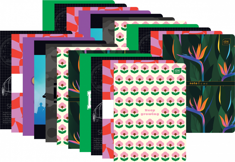 60x Zeszyt w kratkę Interdruk, A5, miękka oprawa, 60 kartek, mix wzorów