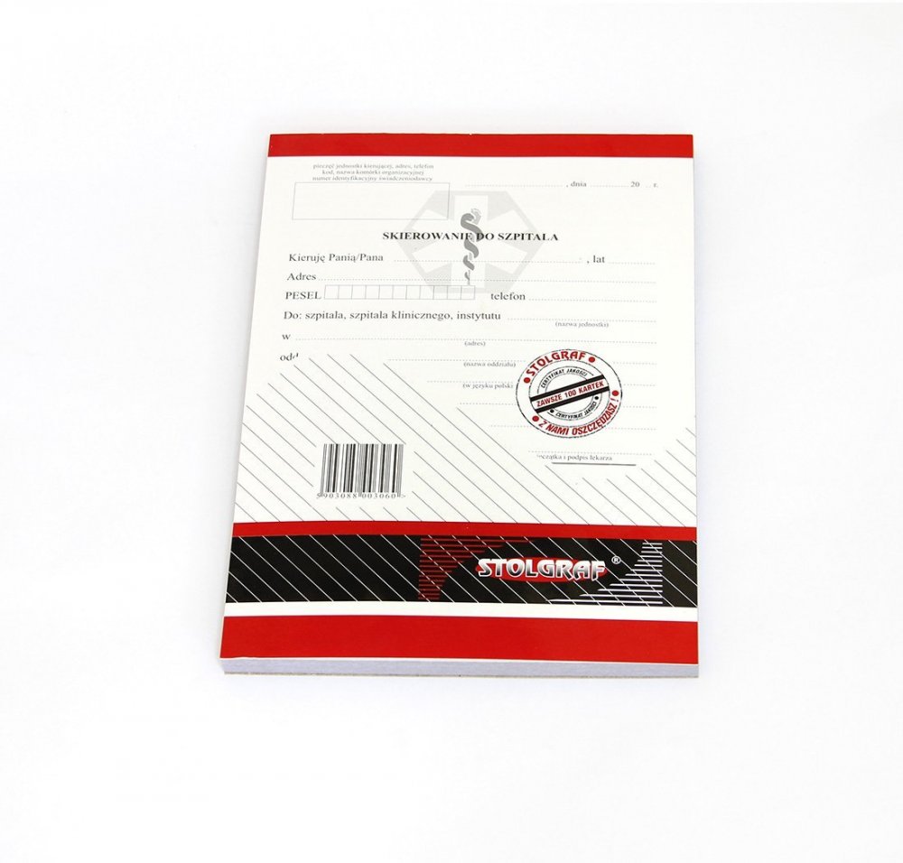 Druk akcydensowy Skierowanie do szpitala Stolgraf Z-6, A5, 1 kopia, 100k