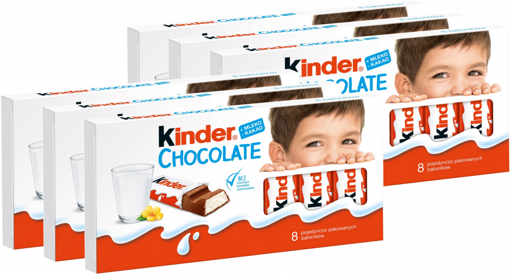 6x Czekolada Kinder, 100g, 8 batoników, mleczne nadzienie w czekoladzie
