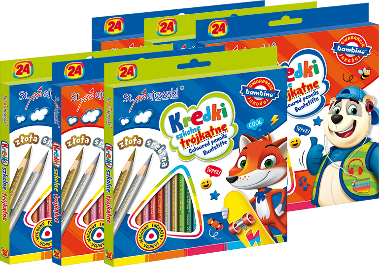 6x Kredki ołówkowe Bambino Zwierzaki Uczniaki, w oprawie drewnianej, trójkątne, 24 sztuki, mix kolorów