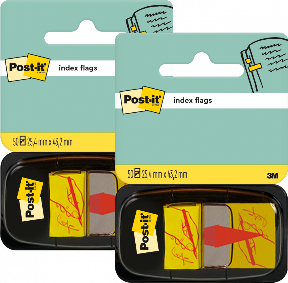 2x Zakładki samoprzylepne Post-it proste z nadrukiem "ręka+długopis"