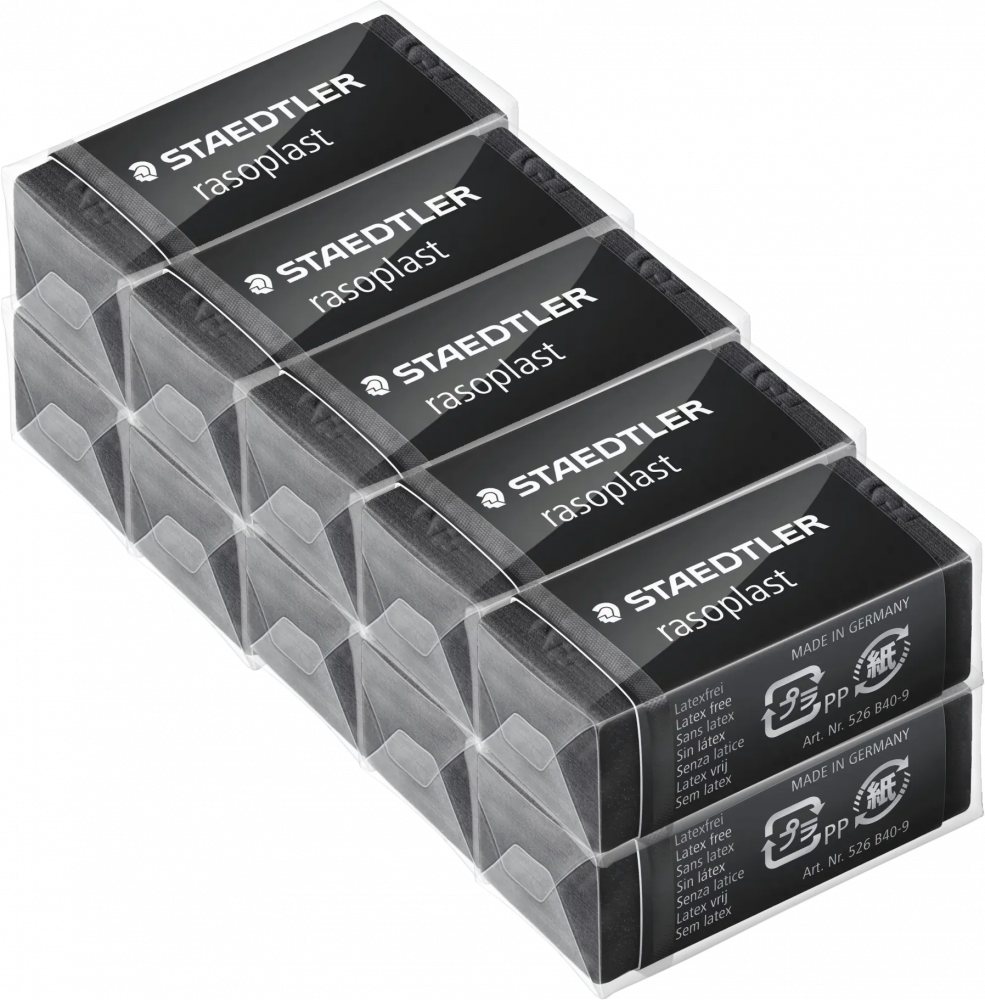 10x Gumka ołówkowa Staedtler, Rasoplast, 33x16x13mm, czarny
