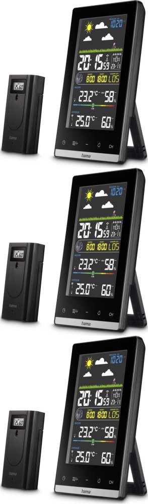 3x Stacja pogodowa Hama Jamaika, z czujnikiem zewnętrznym, czarny