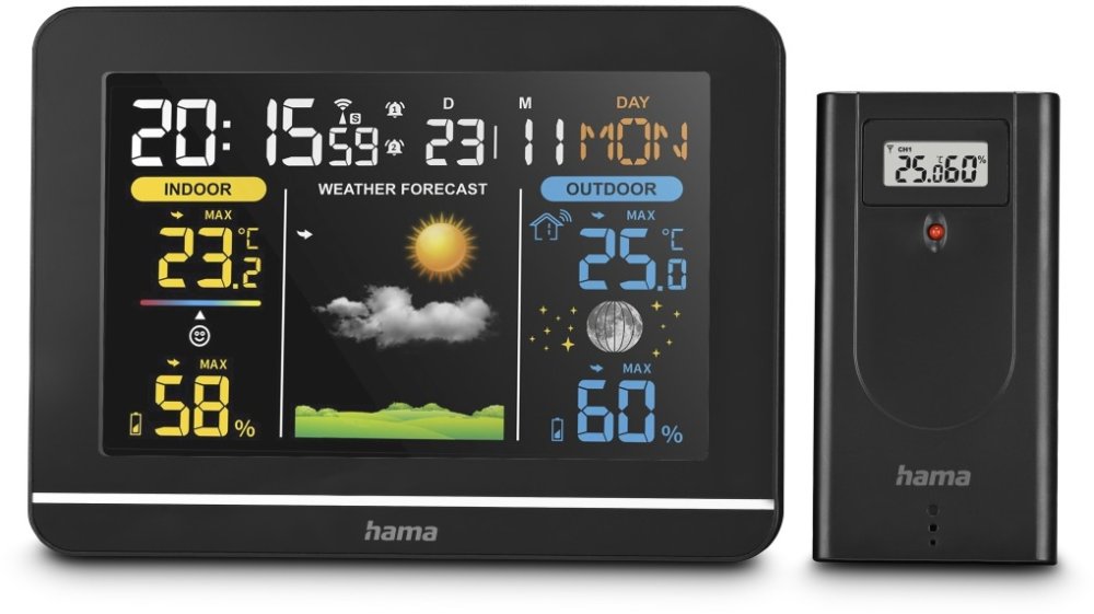 Stacja pogodowa Hama Usedom, z czujnikiem zewnętrznym, czarny