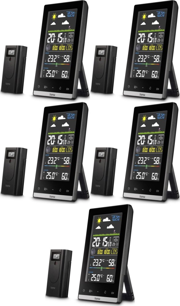 5x Stacja pogodowa Hama Jamaika, z czujnikiem zewnętrznym, czarny