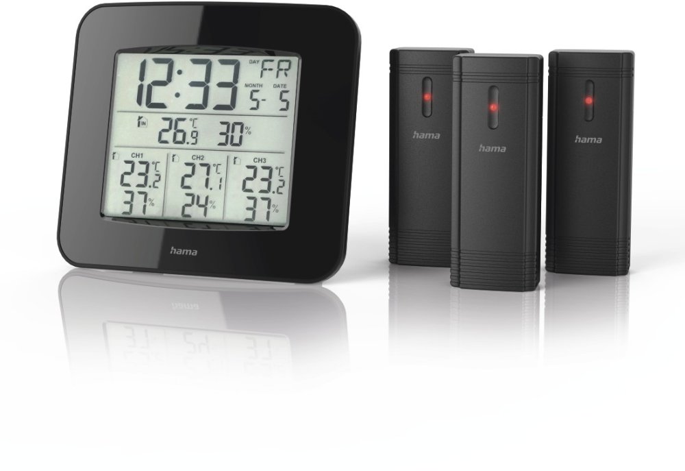 Stacja pogodowa Hama EWS-Trio, z trzema czujnikami zewnętrznymi, czarny