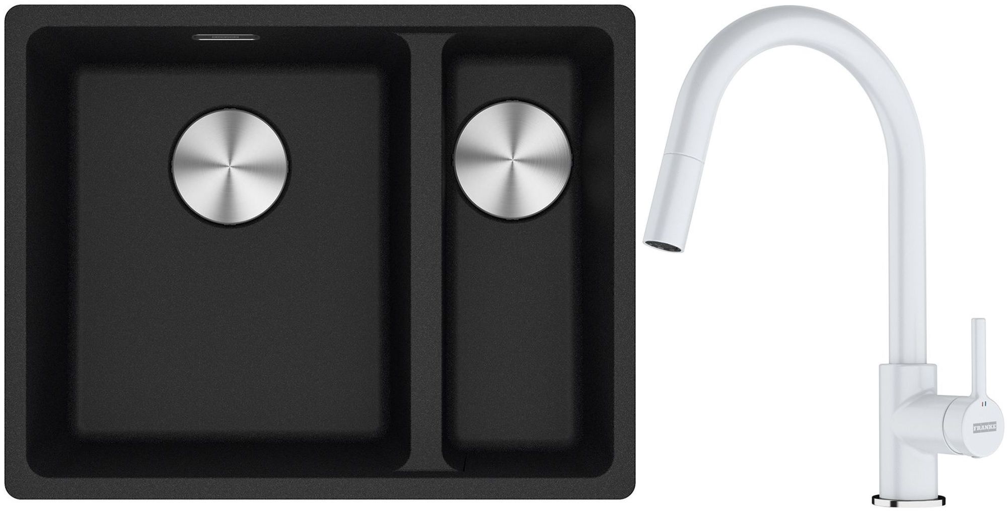 Franke Maris MRG 160-34-15SBR zlewozmywak 52x40 cm Fragranite onyx z baterią kuchenną Lina biały polarny (1250687265, 1150626081)