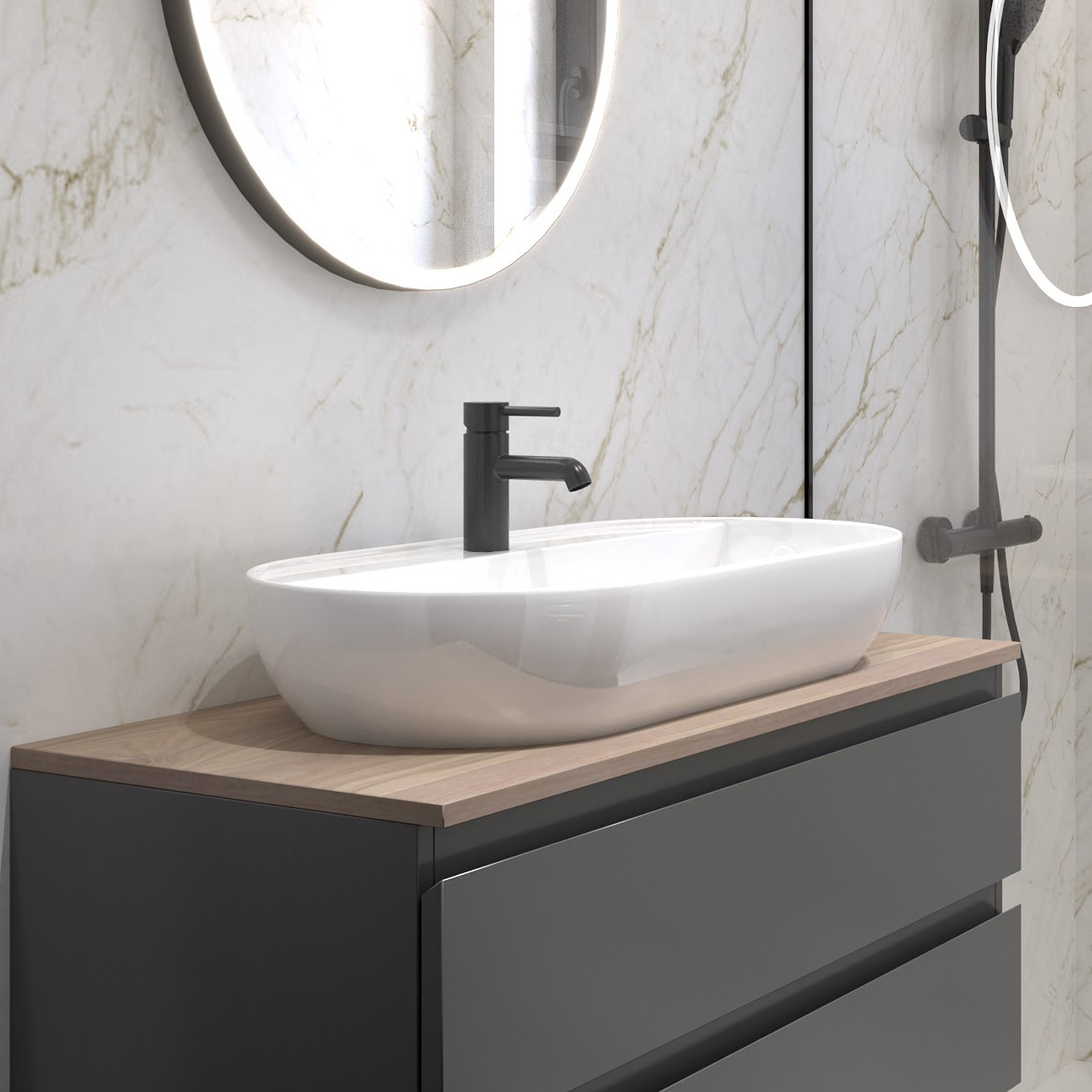 Oltens Hamnes Thin umywalka 80x40 cm owalna nablatowa biała 41315000 - Wysyłka w 24h