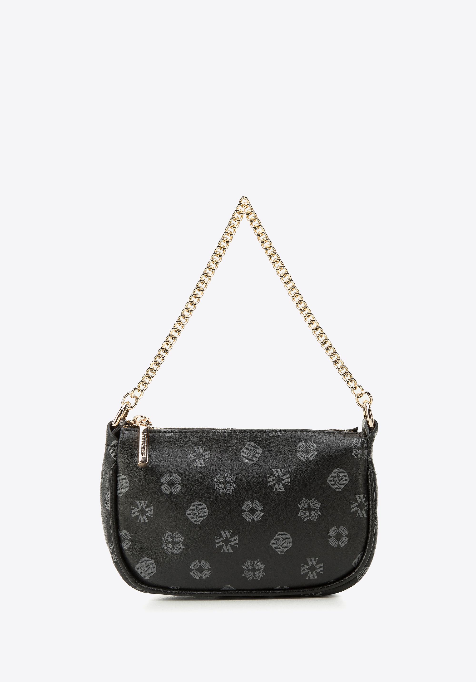 Damska minitorebka ze skóry w monogram na łańcuszku czarna