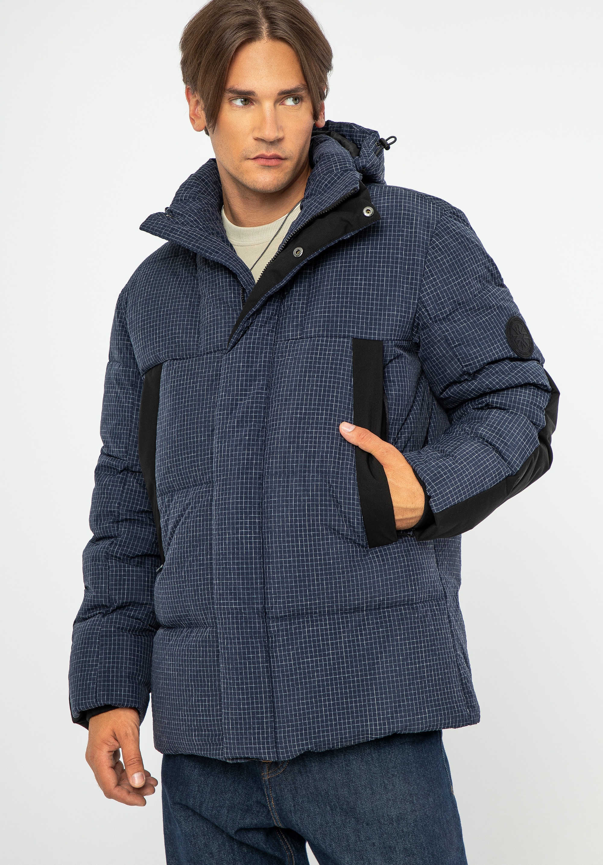 Męska kurtka puchowa z nylonu granatowa