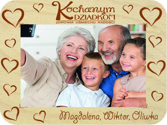 Prezent dla Babci i Dziadka ramka na zdjęcie, drewniana kartka z życzeniami IMIĘ grawer