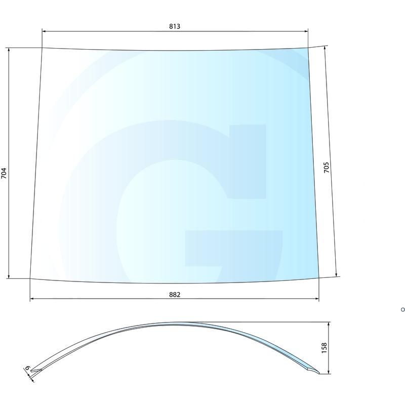Szyba przednia górna, prawa John Deere 1640 4450 R50753
