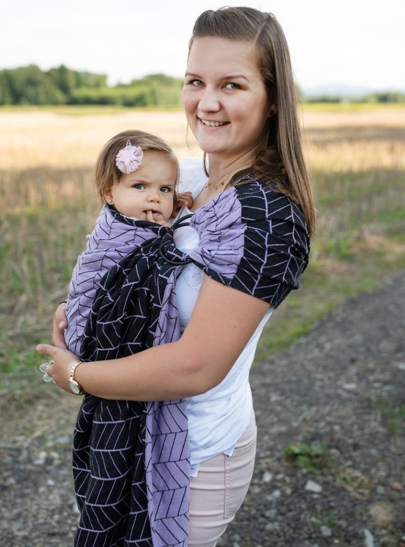 Chusta do noszenia dzieci BIG HERRINGBONE FIOLET RING - 100% Bawełna, chusta kółkowa, rozmiar: 2,1 m, splot żakardowy