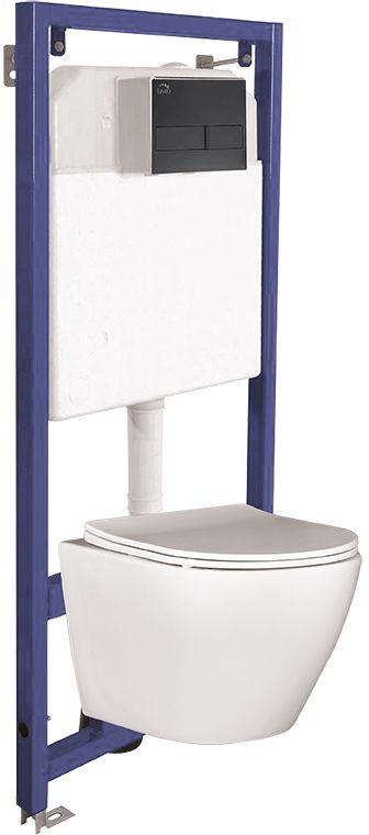 Darmowa Dostawa - Zestaw stelaż z miską, deską i przyciskiem Laveo Akan VMDC600S