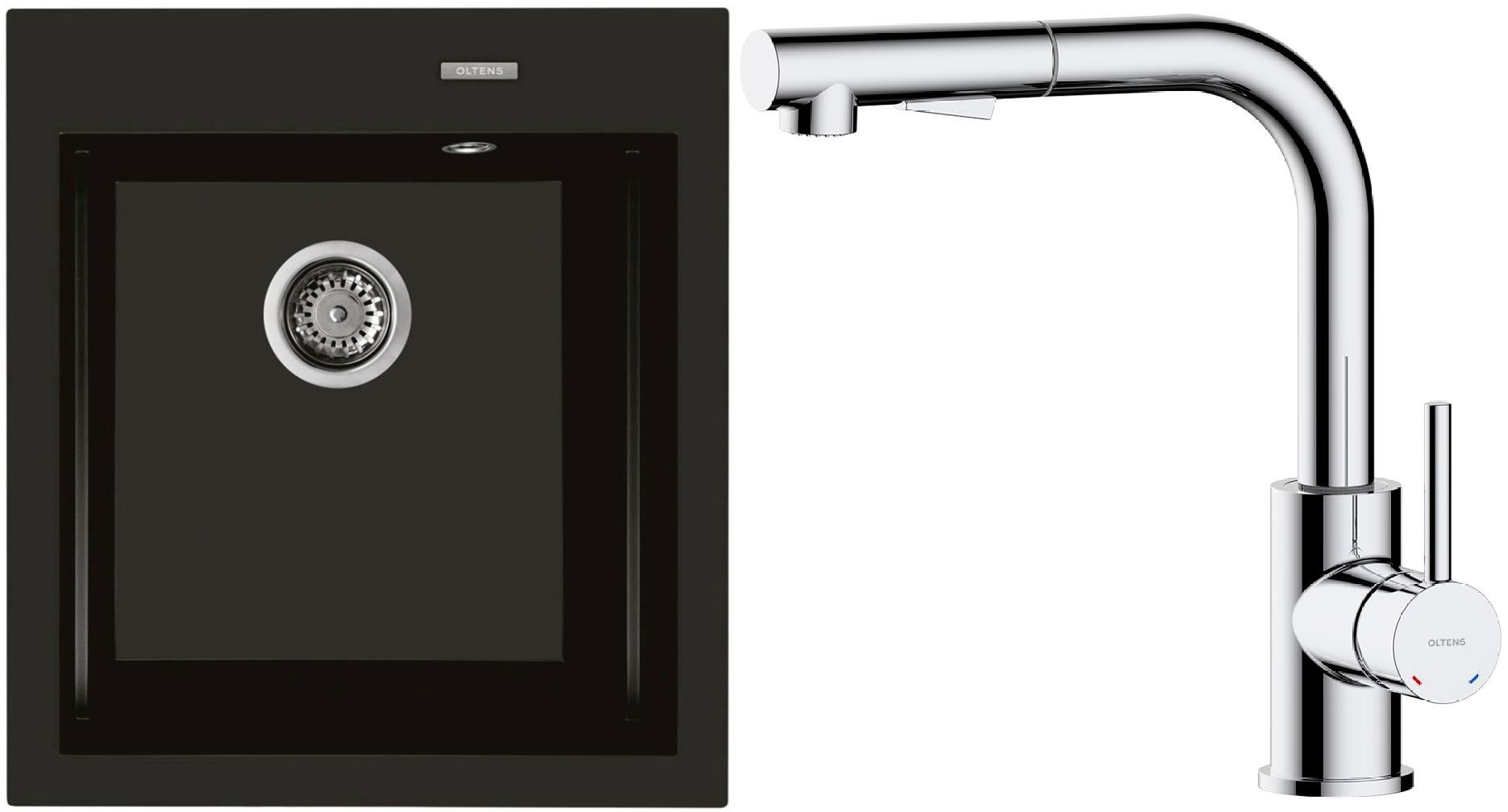 Darmowa Dostawa - Zlewozmywak z baterią czarny / chrom Oltens Gravan abset4795