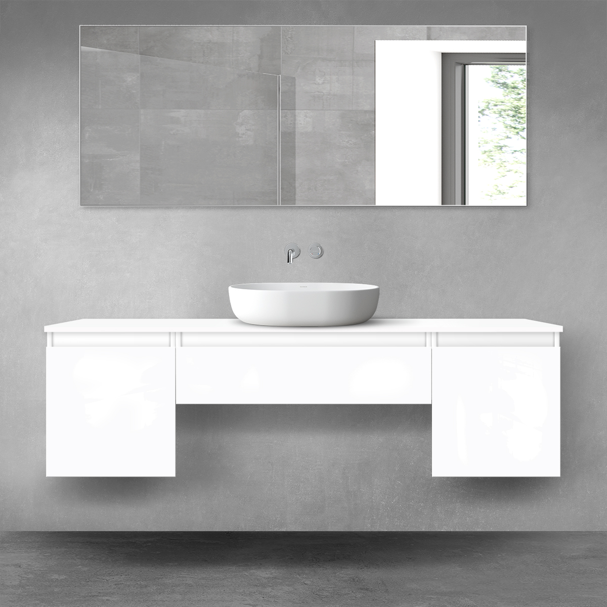 Darmowa Dostawa - Zestaw mebli łazienkowych 160x46.4x48.6 cm podumywalkowa wisząca biała Oltens Vernal 68387000