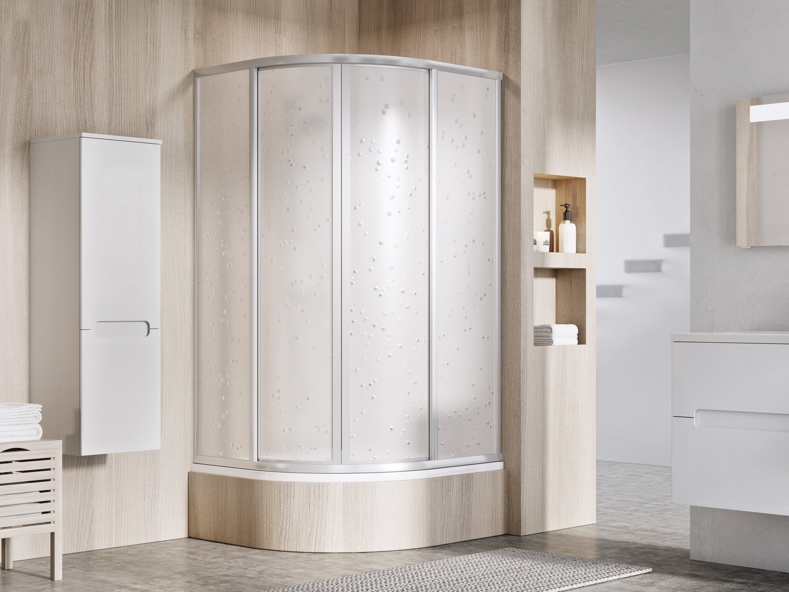 Darmowa Dostawa - Kabina prysznicowa 80x80 cm półokrągła satyna mat/tworzywo polistyren Ravak Runway 31144VU0011