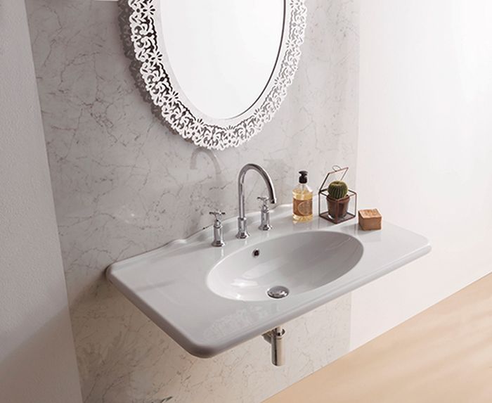 Darmowa Dostawa - Umywalka 100x55 cm prostokątna ścienna biała Globo Paestum PA023BI