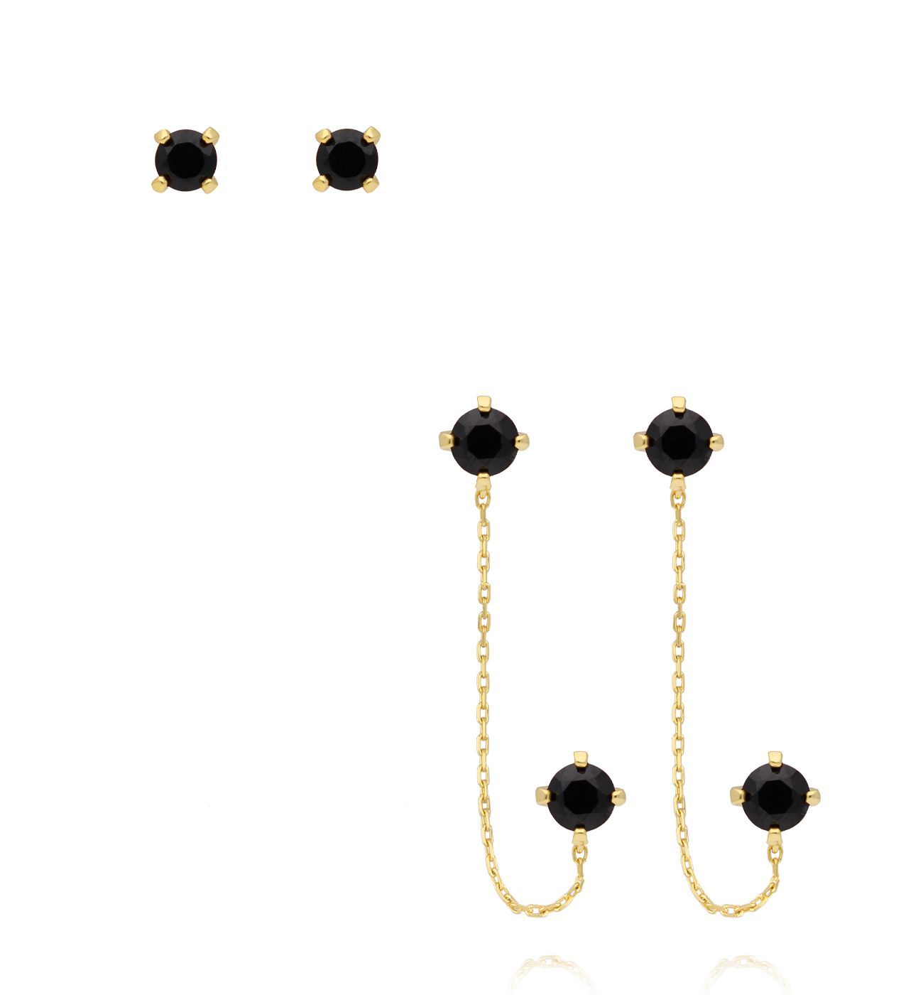 Zestaw kolczyków pozłacanych z czarnymi cyrkoniami KLT0031