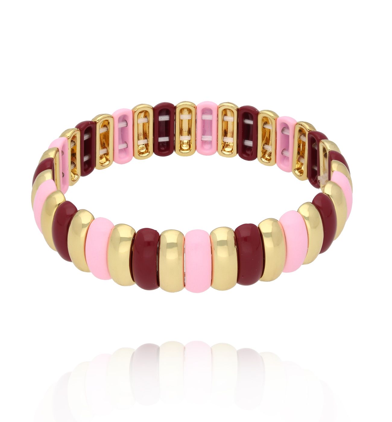Bransoletka elastyczna w odcieniach różu, bordo i złota BCR0100 - By Dziubeka